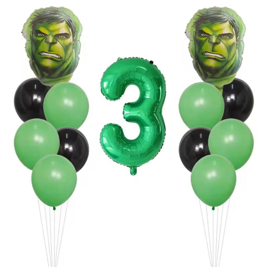 Set paket balon foil angka 80cm warna hijau tema avenger avengers hulk superhero super hero marvel h