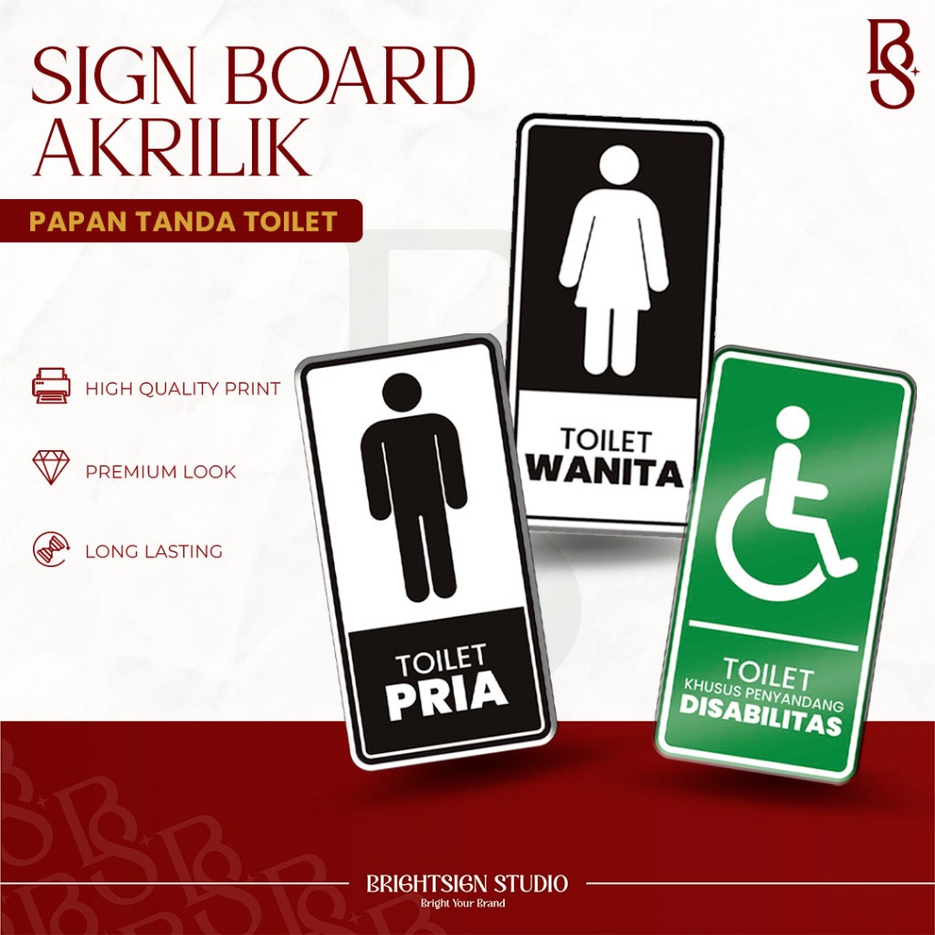 Tulisan Toilet Akrilik Waterproof Pria & Wanita | Sign Toilet Anti Air Minimalis