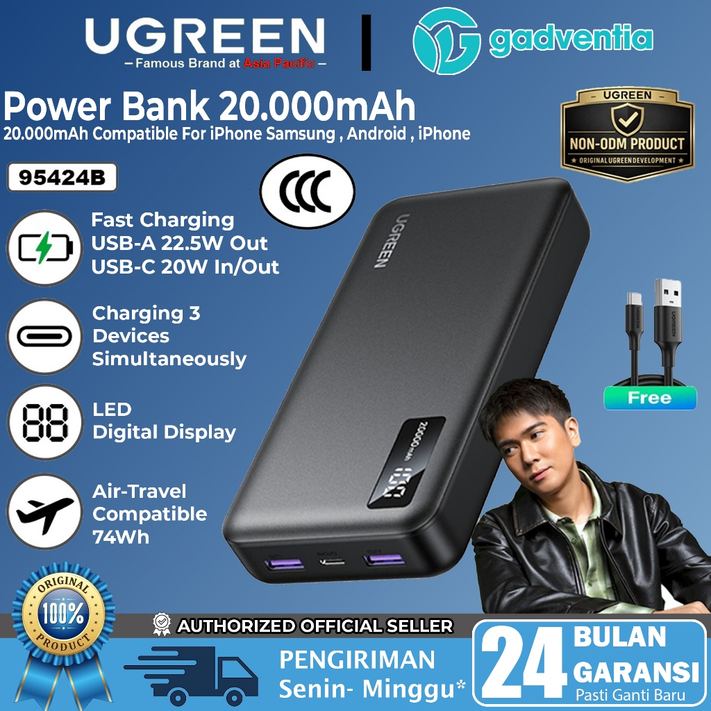 UGREEN Powerbank 10000mAh 20000mAh Digital Display Type C PD Fast Charging Power Bank 20W 30W 95424B