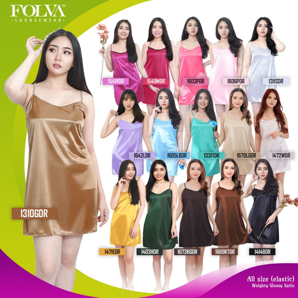 FOLVA Tanktop Dress Baju Tidur Wanita Bridesmaid Satin all size