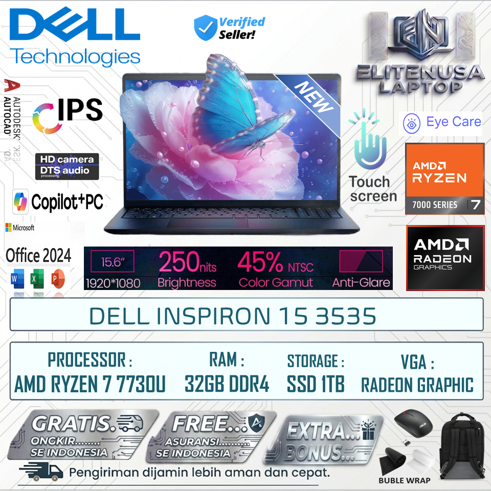 Laptop Gaming DELL Inspiron 15 3535 Ryzen 7 7730 RAM 32GB 2TB SSD FHD Touchscreen IPS 120Hz