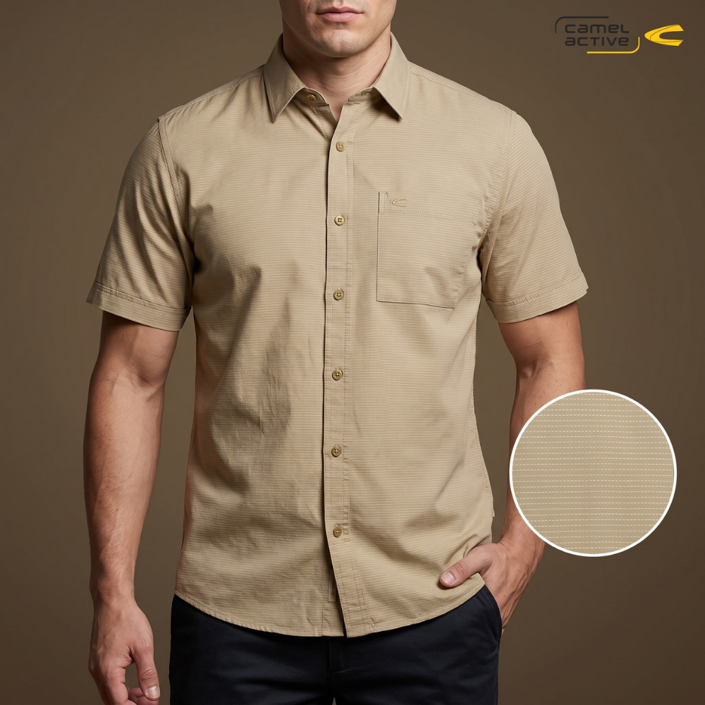 camel active Men's Oxford Poly Dots Short Sleeve Shirt