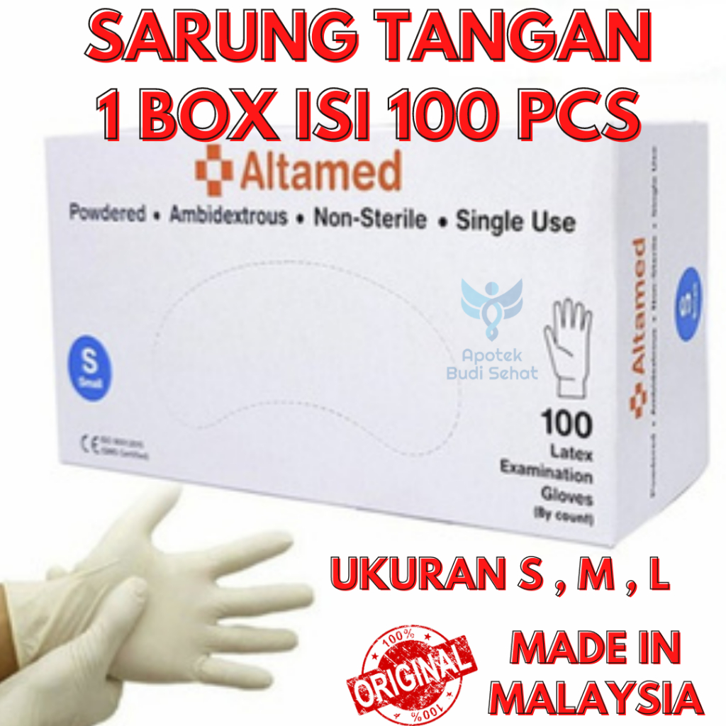 Sarung Medis Sarung Tangan Karet Putih Altamed box isi 100 Ukuran S M L Sarung Tangan Latex Sarung T