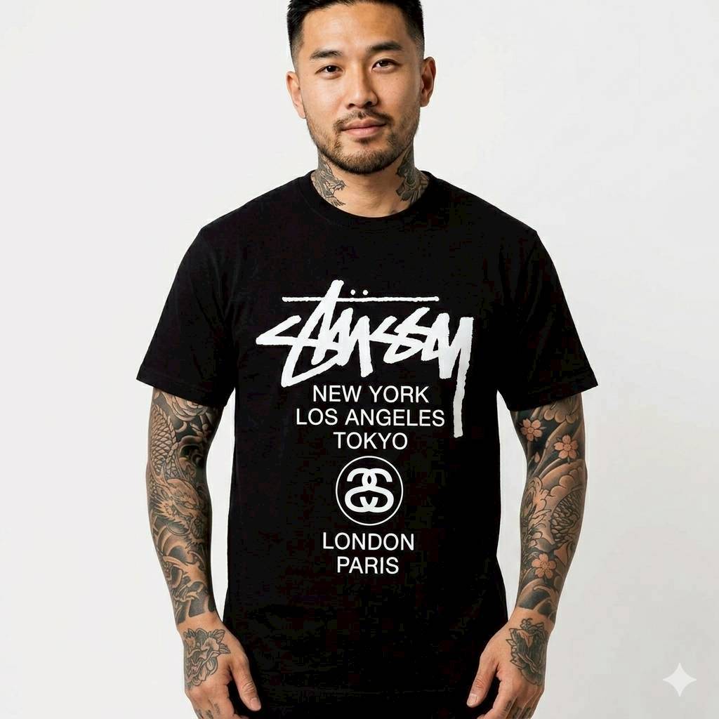 KAOS T-SHIRT STUSSY WORLD TOUR BLACK