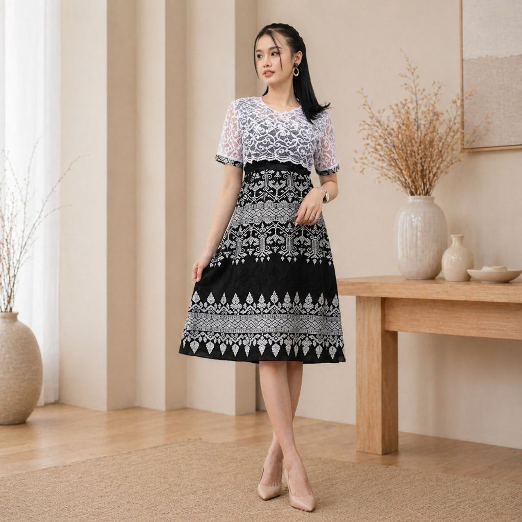 Anjani Brokat Dress Katun Songket Batik Wanita Dewasa Batik Printing Exclusive