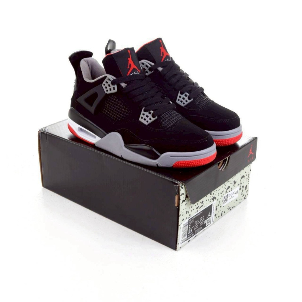( BDGSNKRS ) Sepatu Nike Air Jordan 4 Retro Black White Red