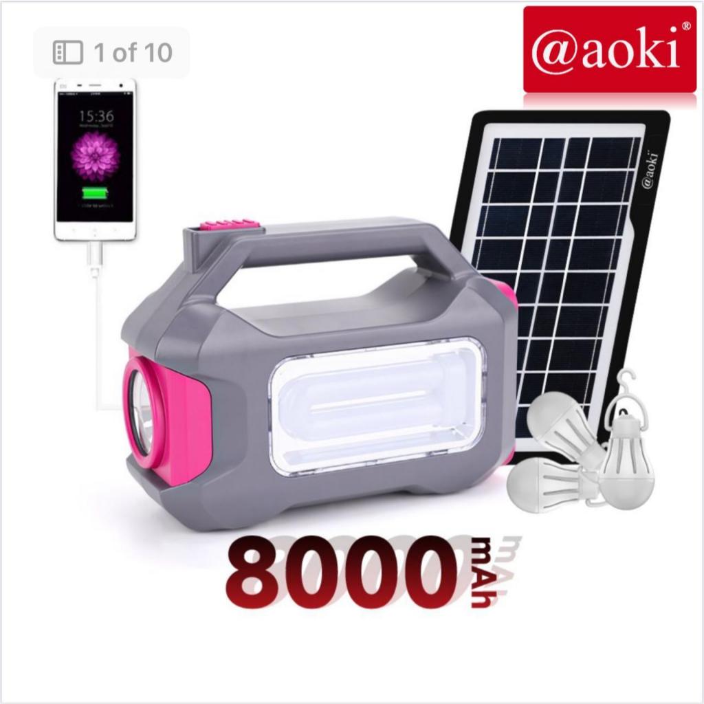 AOKI AK-1101 SOLAR LIGHTING MOBILE POWER SYSTEM 8000mAh POWER BANK MULTI FUNGSI