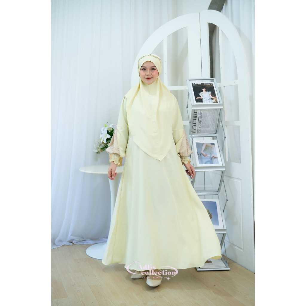 adlis set Gamis Syar’i Set Khimar Premium Muslimah Elegant bahan sabrina anti uv busui frienly