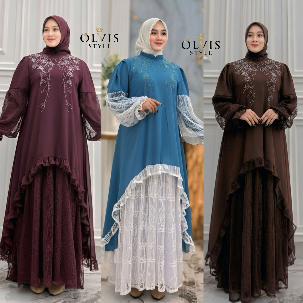 Shafira dress kondangan brukat cantyli premium mix payet sworoski model gamis bini orang Lebaran otd