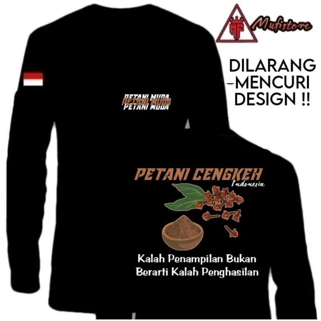 KAOS LENGAN PANJANG,PETANI CENGKEH. WARNA TULISAN COKLAT