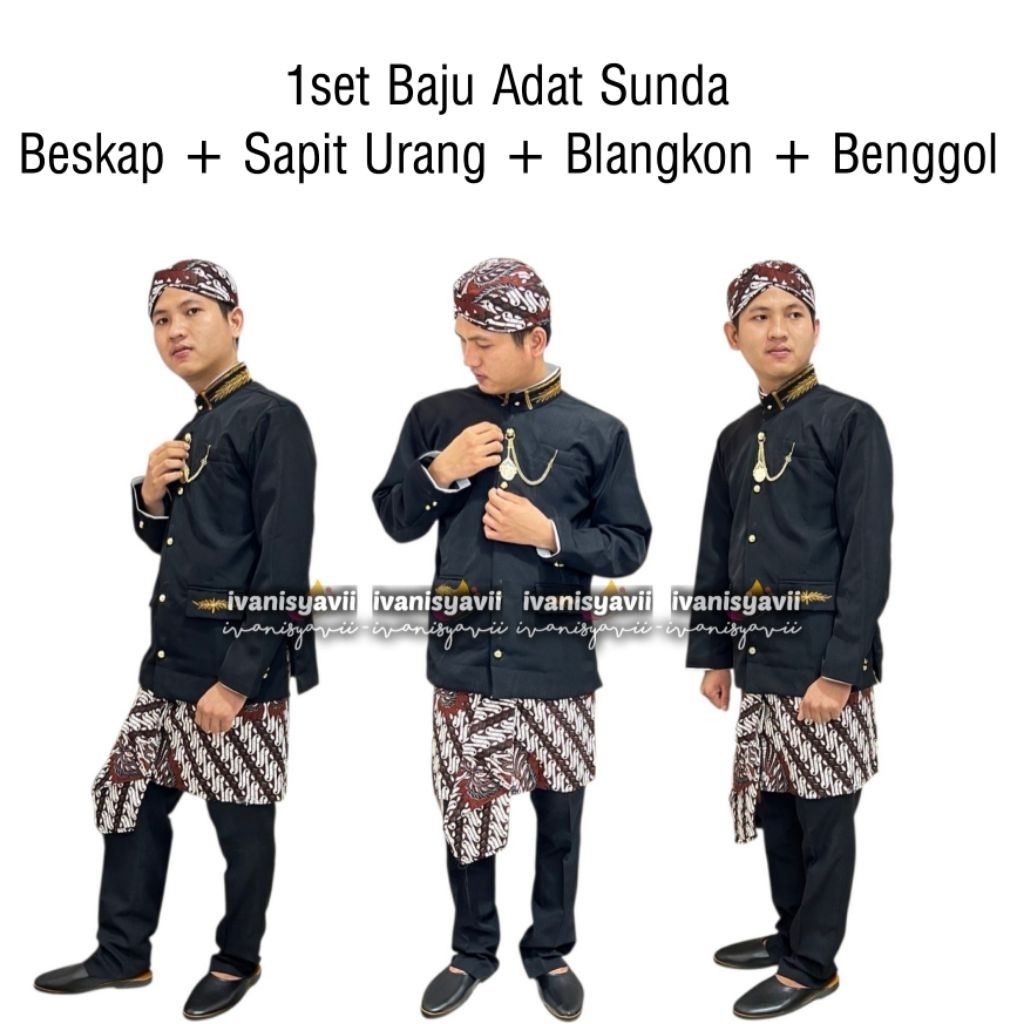 Set Beskap Sunda Blangkon Sapit Urang Benggol Bordir Lereng Garuda