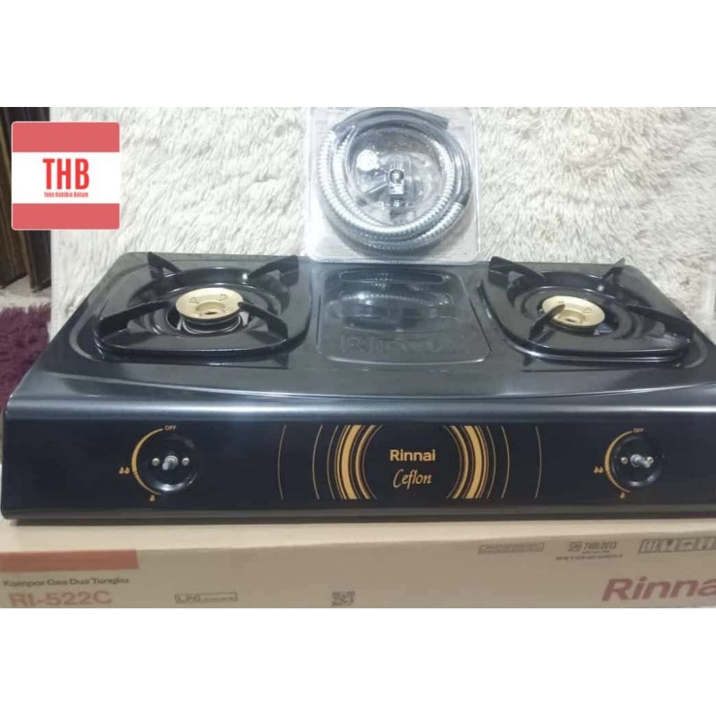 Kompor gas 2 tungku Rinnai RI-522C Set kompor selang miyako Barang baru