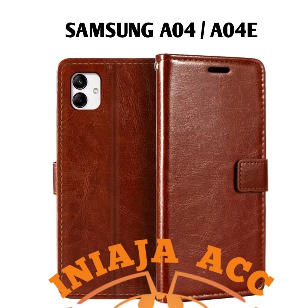 CASE SAMSUNG A04 / A04e LEATHER CASE SARUNG HP DOMPET KULIT FLIP COVER CASE BUKA TUTUP KESING DOMPET