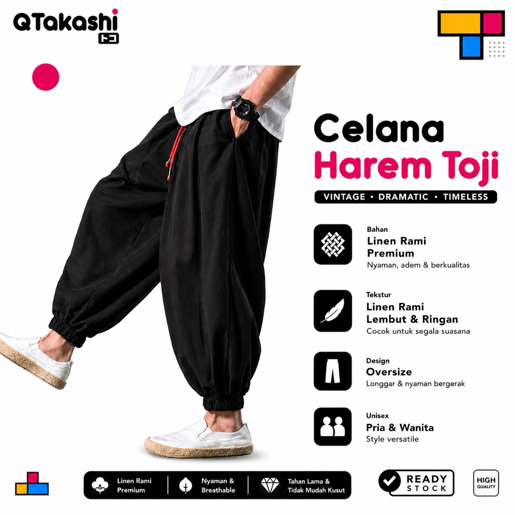 QTakasi Harem Pants Men Toji Japanese Style Bohemian Hip Hop Baggy