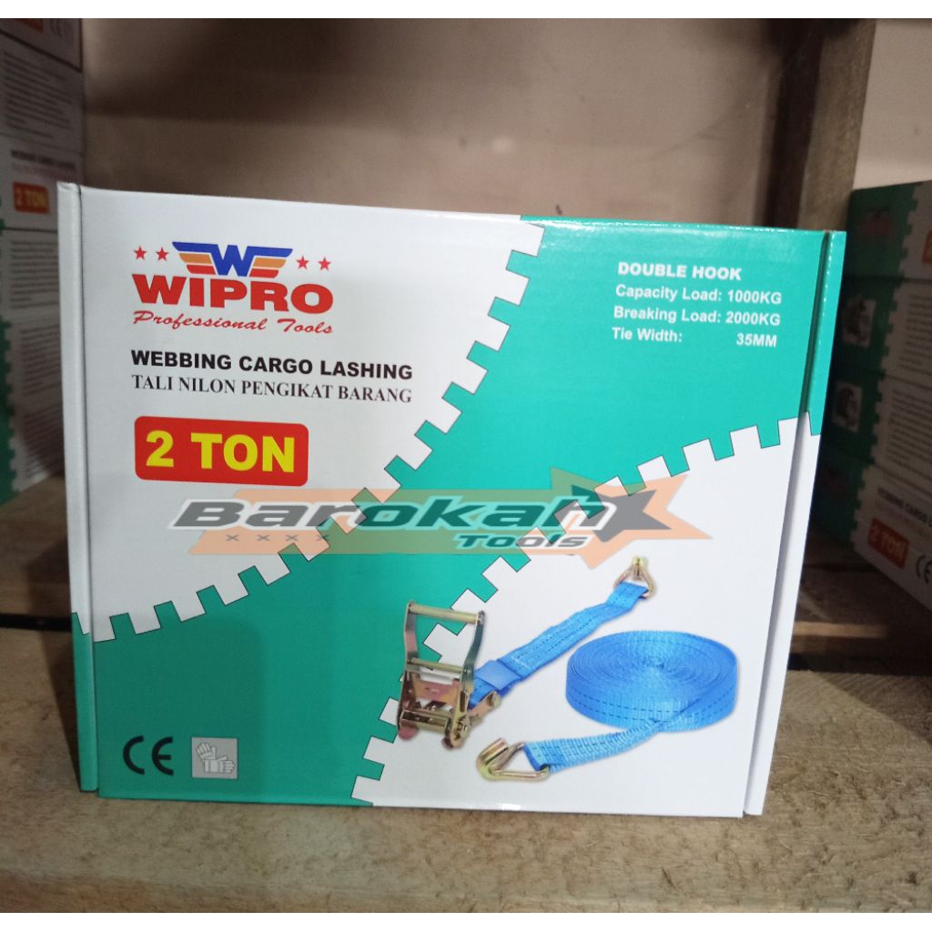 Webbing cargo lashing 2ton panjang 6m, 10m dan 12m Wipro / Tali nilon pengikat barang trek belt 2T W
