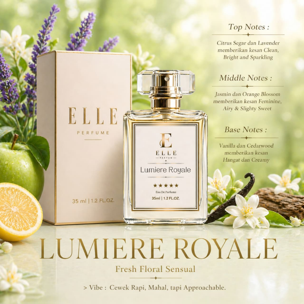Parfum Wanita Tahan Lama ELLE Lumiere Royale 35ml Eau De Parfum Fresh Floral Clean Girl Wangi Mewah 