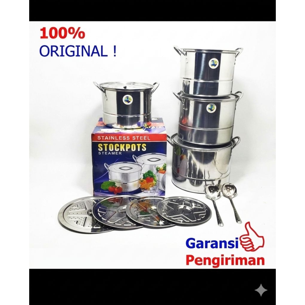 Dandang kukus stainless / panci kukus besar / panci stockpot 4 set