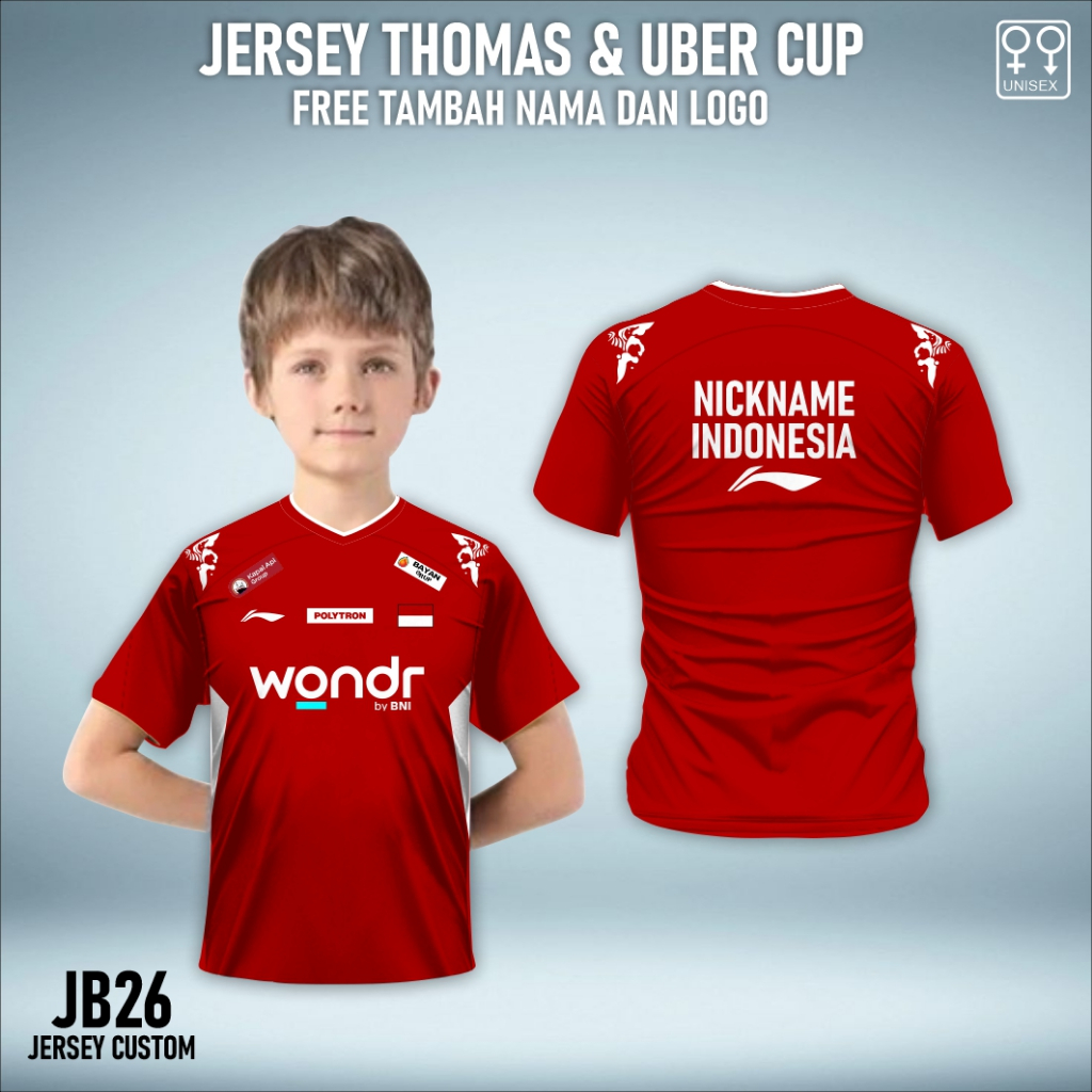 Kaos Jersey Thomas dan Uber cup 2026 free custom anak
