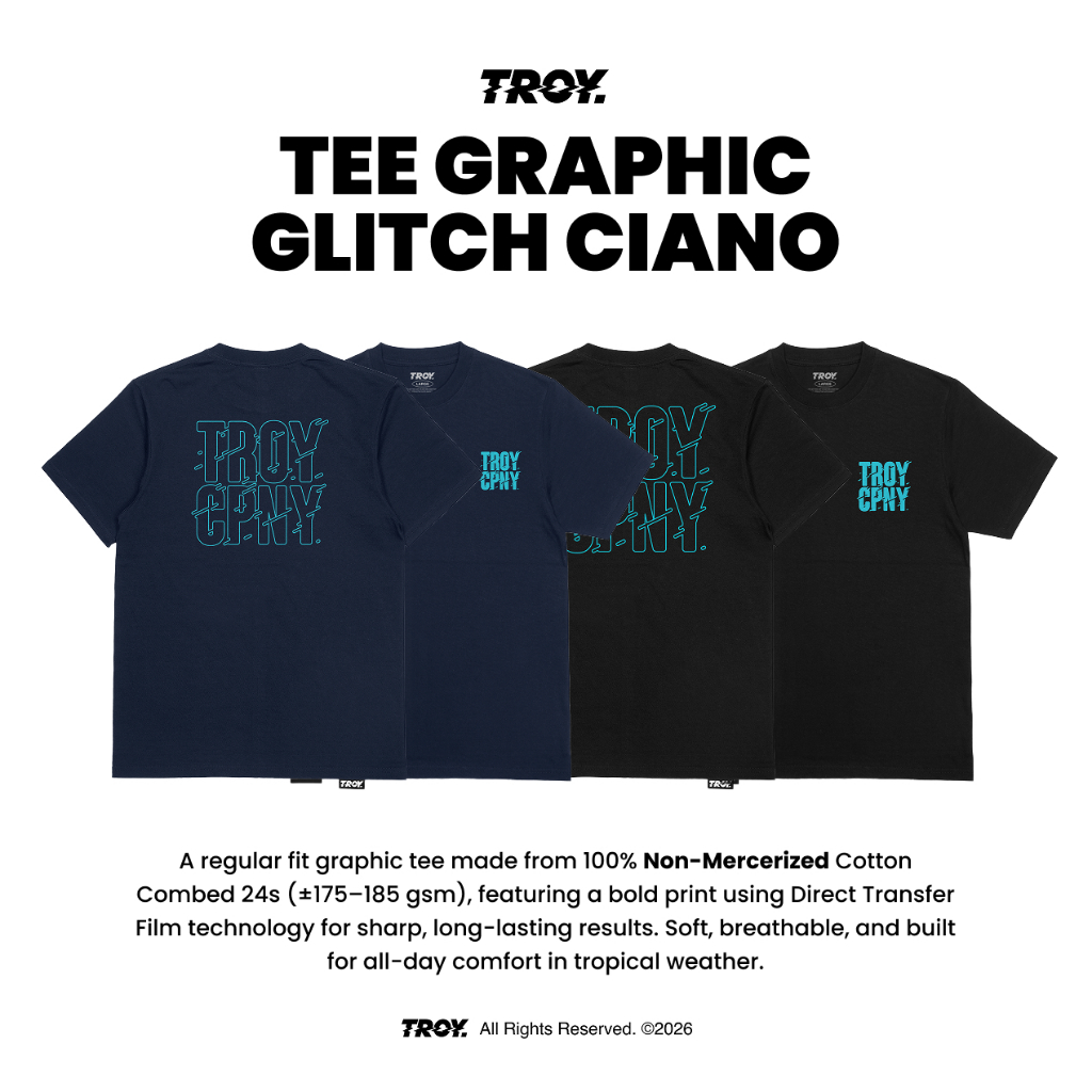 TROY COMPANY Kaos Pria Lengan Pendek - Glitch Ciano Tshirt MTD 2747