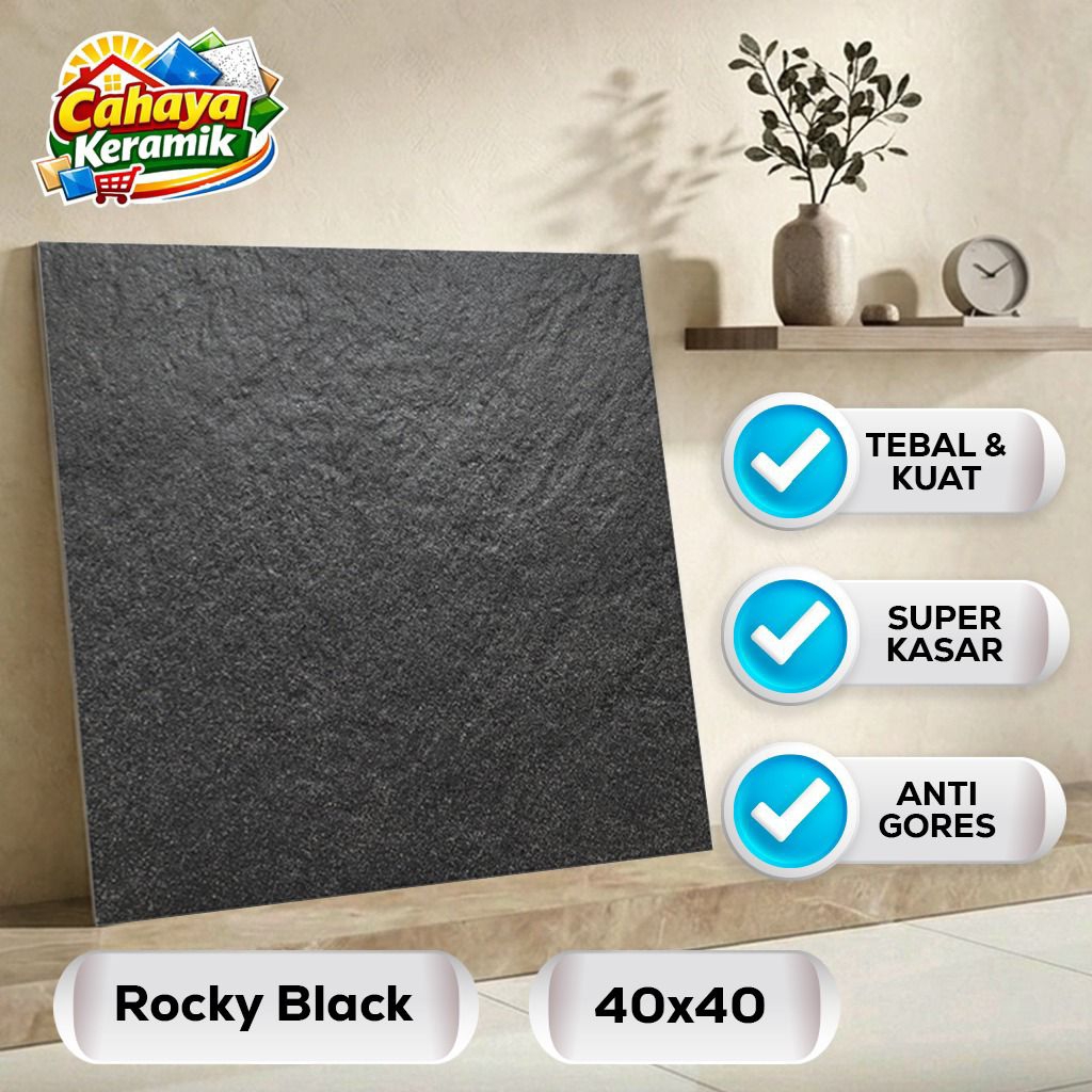 Keramik Lantai Polos Rocky Black 40x40 Kasar