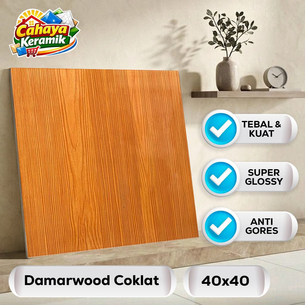Keramik Lantai Motif Damarwood Coklat 40x40 Kilap