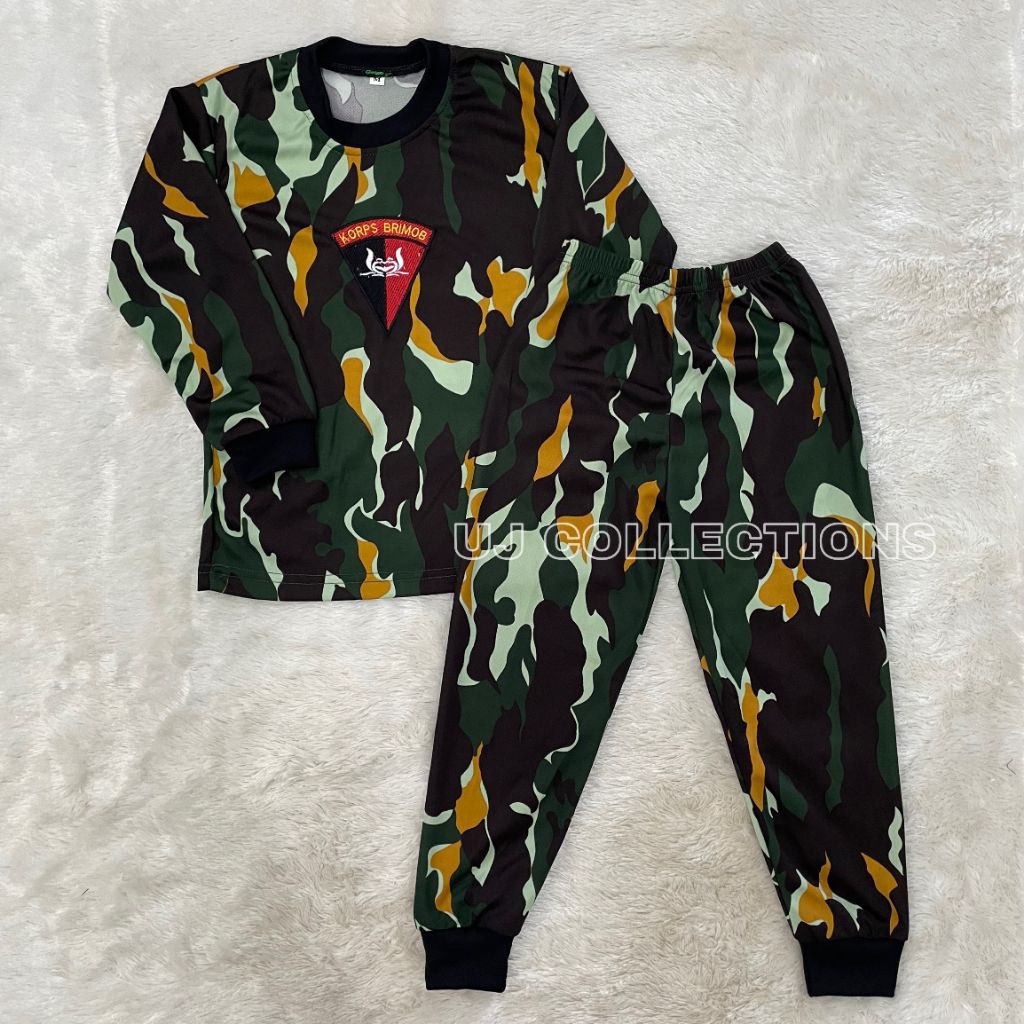 Setelan kaos anak lengan panjang loreng brimob - Baju setelan anak kids army unisex bordir