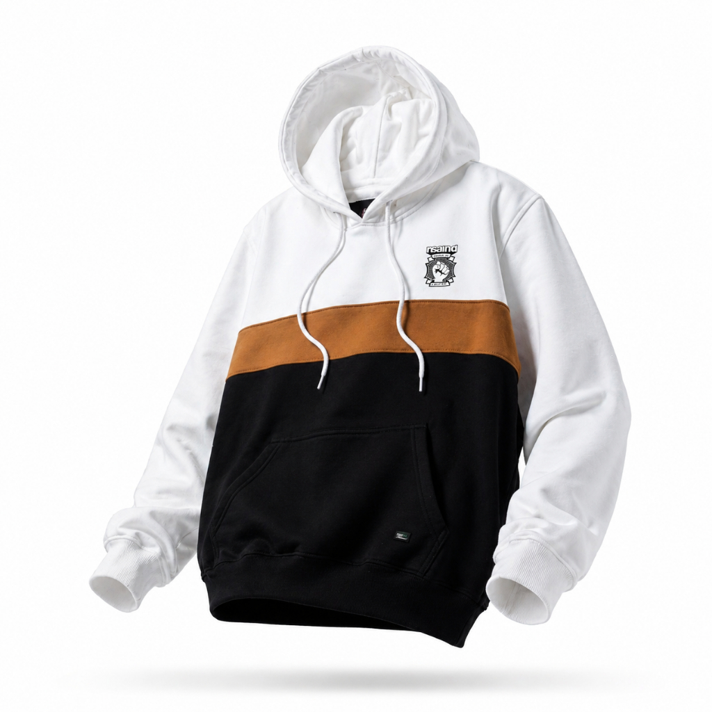 Nsa Ind Hoodie Three Colour Block Fasten Camel pria wanita