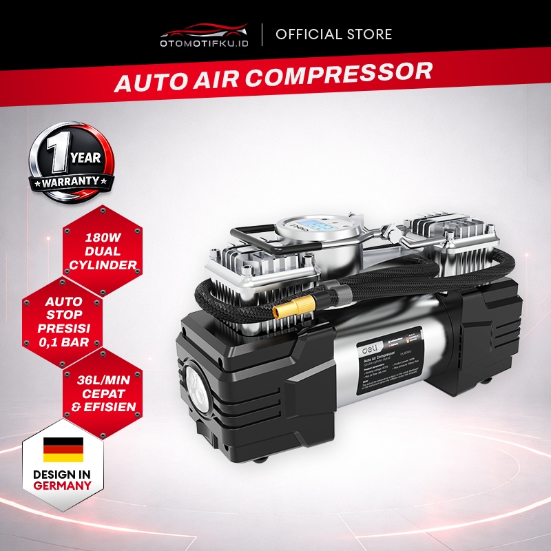 Deli Kompresor Angin Mini Digital Silinder Ganda Otomatis 180W DL8060