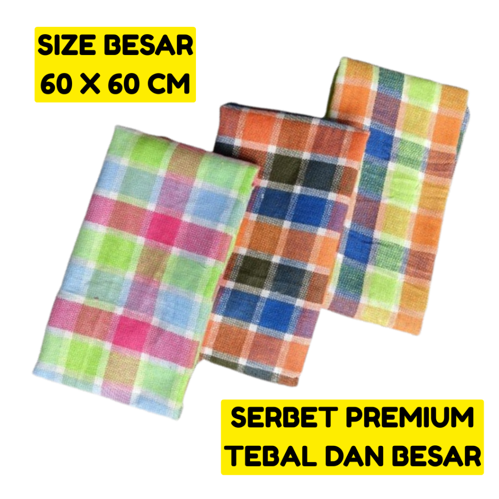 ECER SERBET PREMIUM TEBAL SUPER JUMBO / SERBET WARNA KOTAK KOTAK / LAP PIRING / KAIN LAP