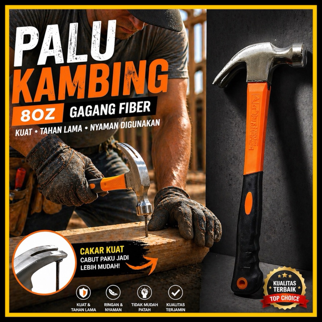 Palu Besi Kambing 8oz Gagang Fiber Palu Murah Palu Besi Kuat Alat Tukang Palu Besi Multifungsi