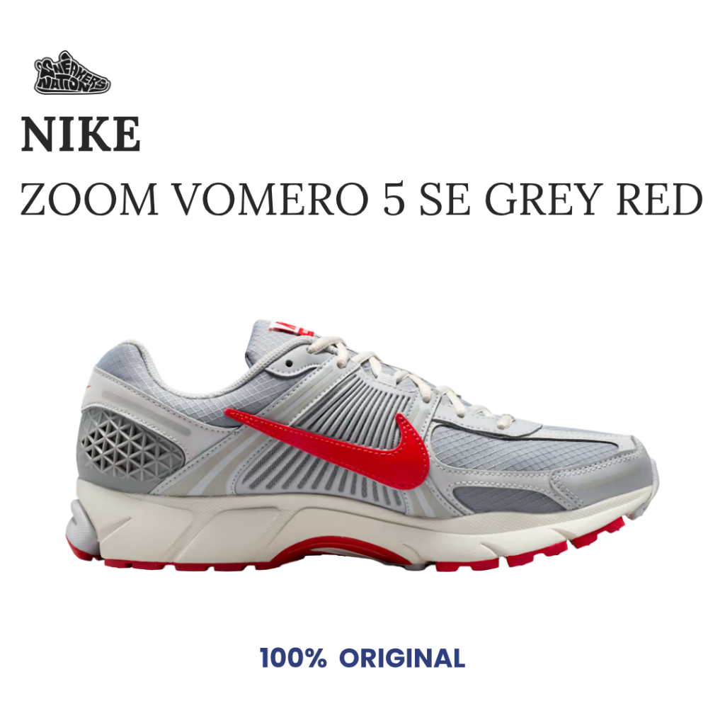 Sepatu Running Pria Nike Zoom Vomero 5 SE Grey Red Original