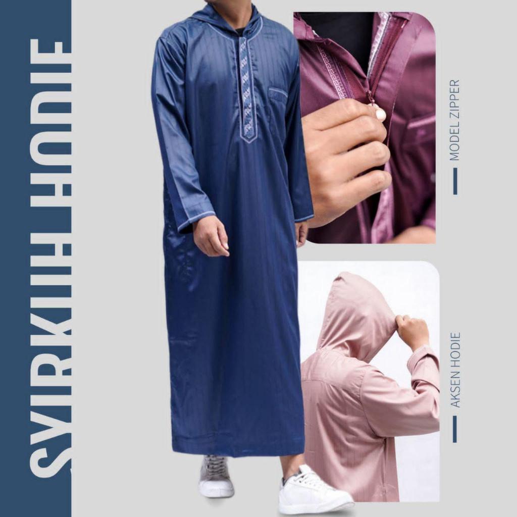 JUBAH PRIA HOODIE SYIRKUH BORDIR LENGAN PANJANG