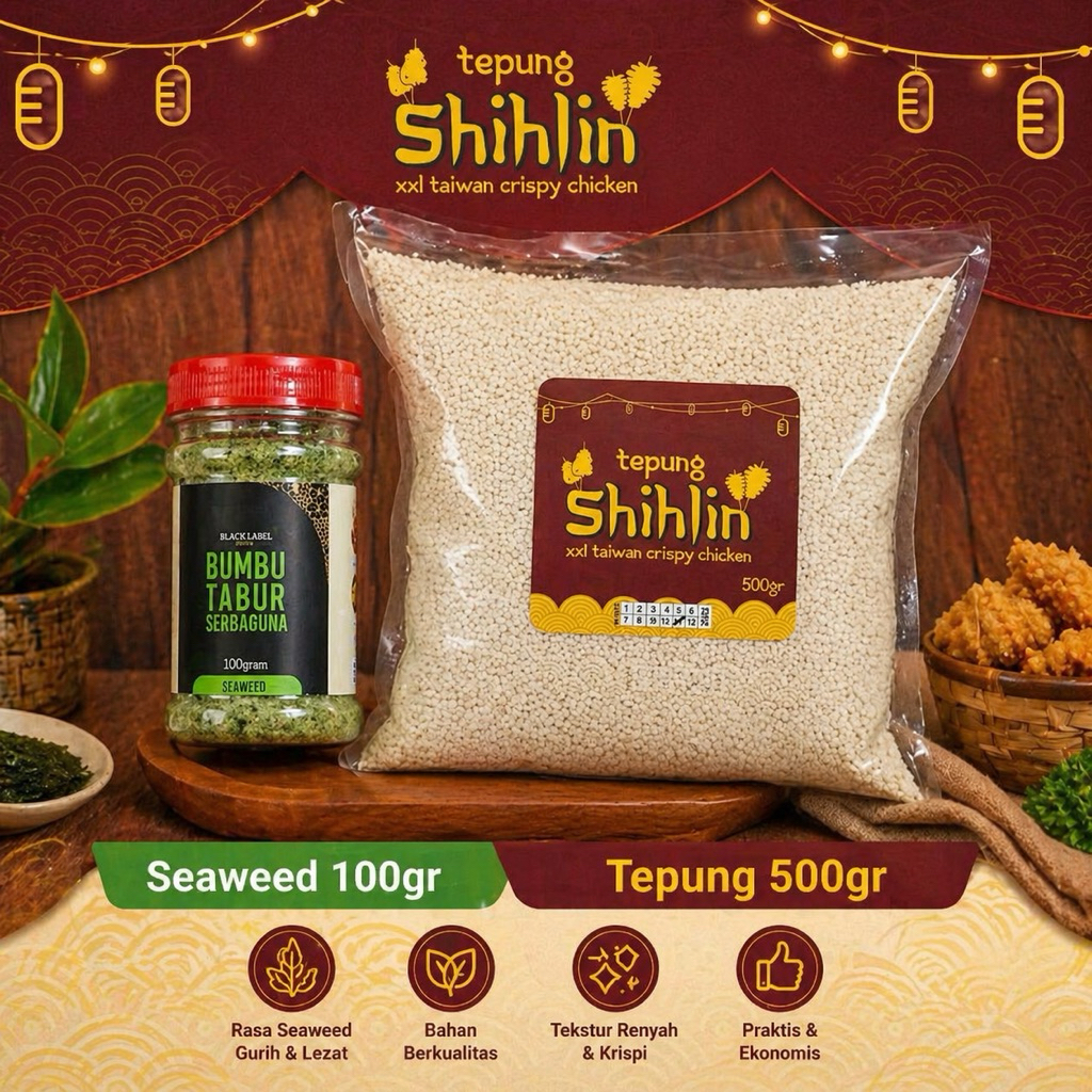 PAKET Tepung shihlin / Tepung Taiwan / Tepung crispy dan Bumbu tabur Seaweed/Rumput laut 100gr