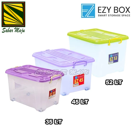 Ezy Box Container Roda Plastik, Kotak Penyimpanan 35 Liter, 52 Liter