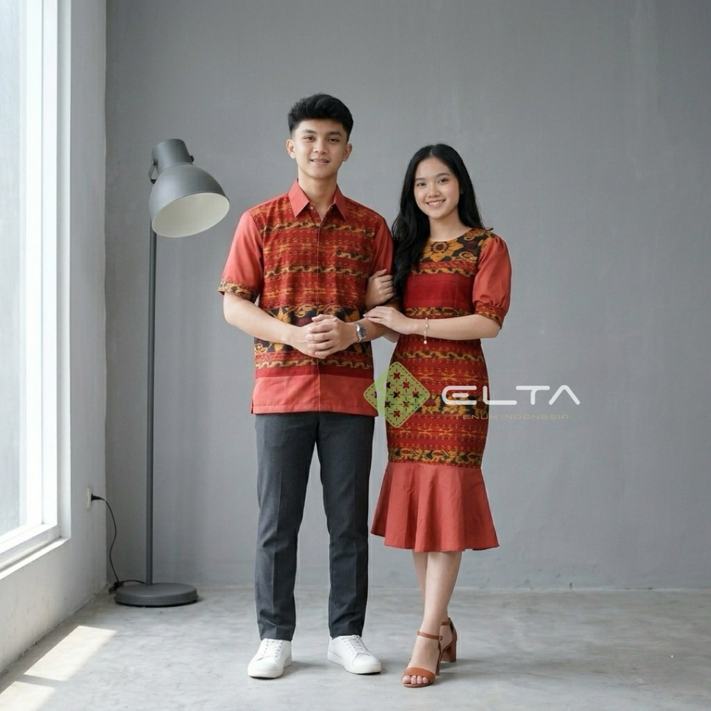 ELTA TENUN Baju Couple tenun Mix kain katun Toyobo | Dress & Kemeja Tenun Premium | Baju Sarimbit Ko