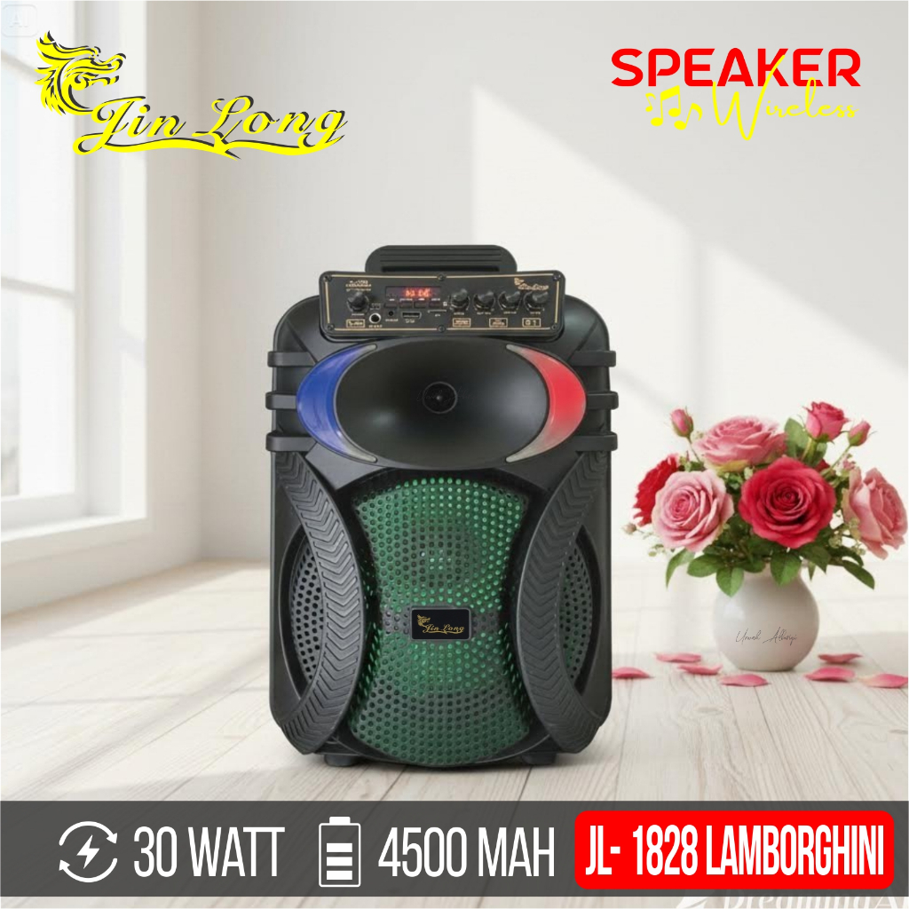 Speaker Wireless Super Bass Jinlong JL 1828 Lamborghini 10.5 Inch 30Watt 4500 mAh  free 2 mic Wirele