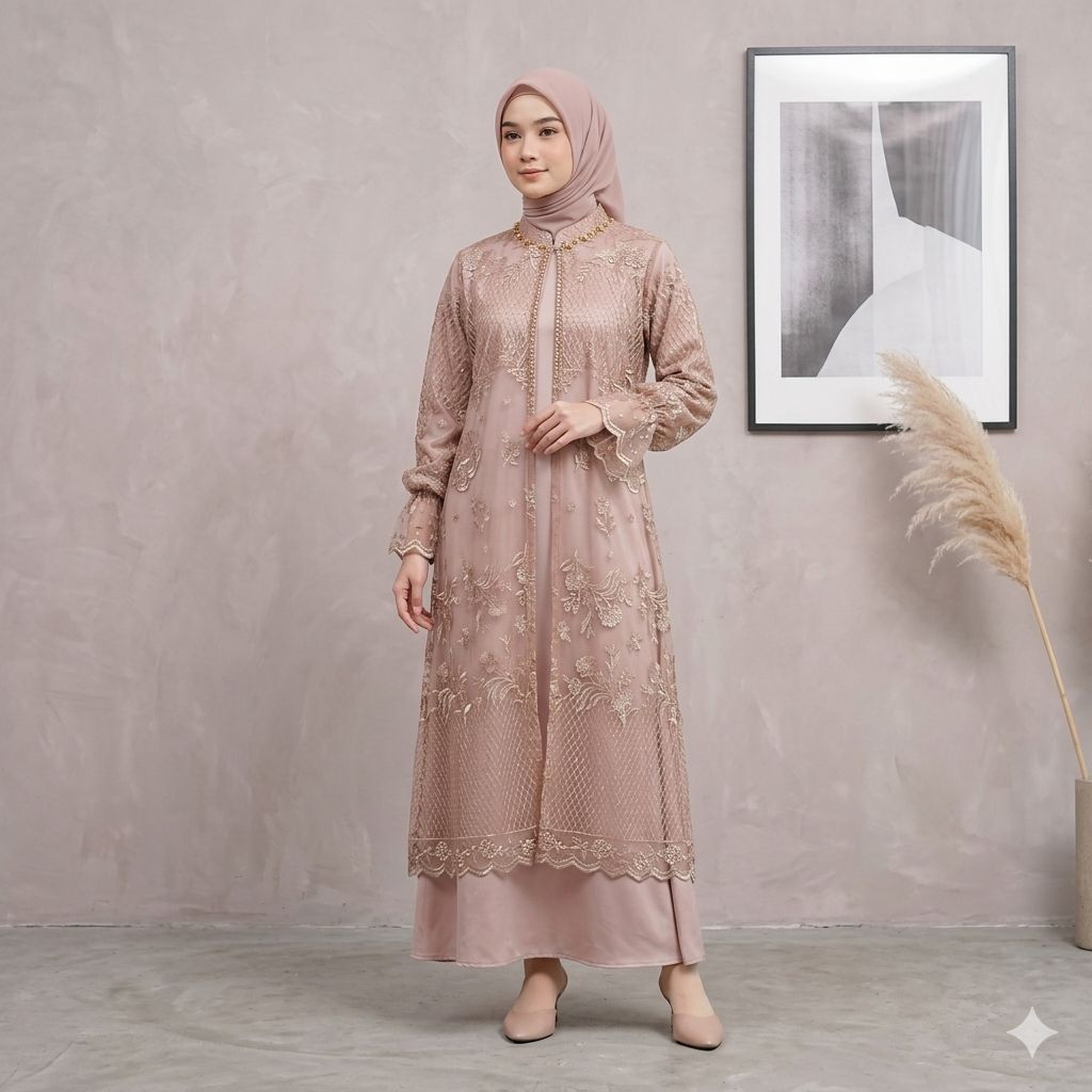 READY Gamis set Outer | Gamis Pesta Muslimah Set Outer Size Reguler Terbaru