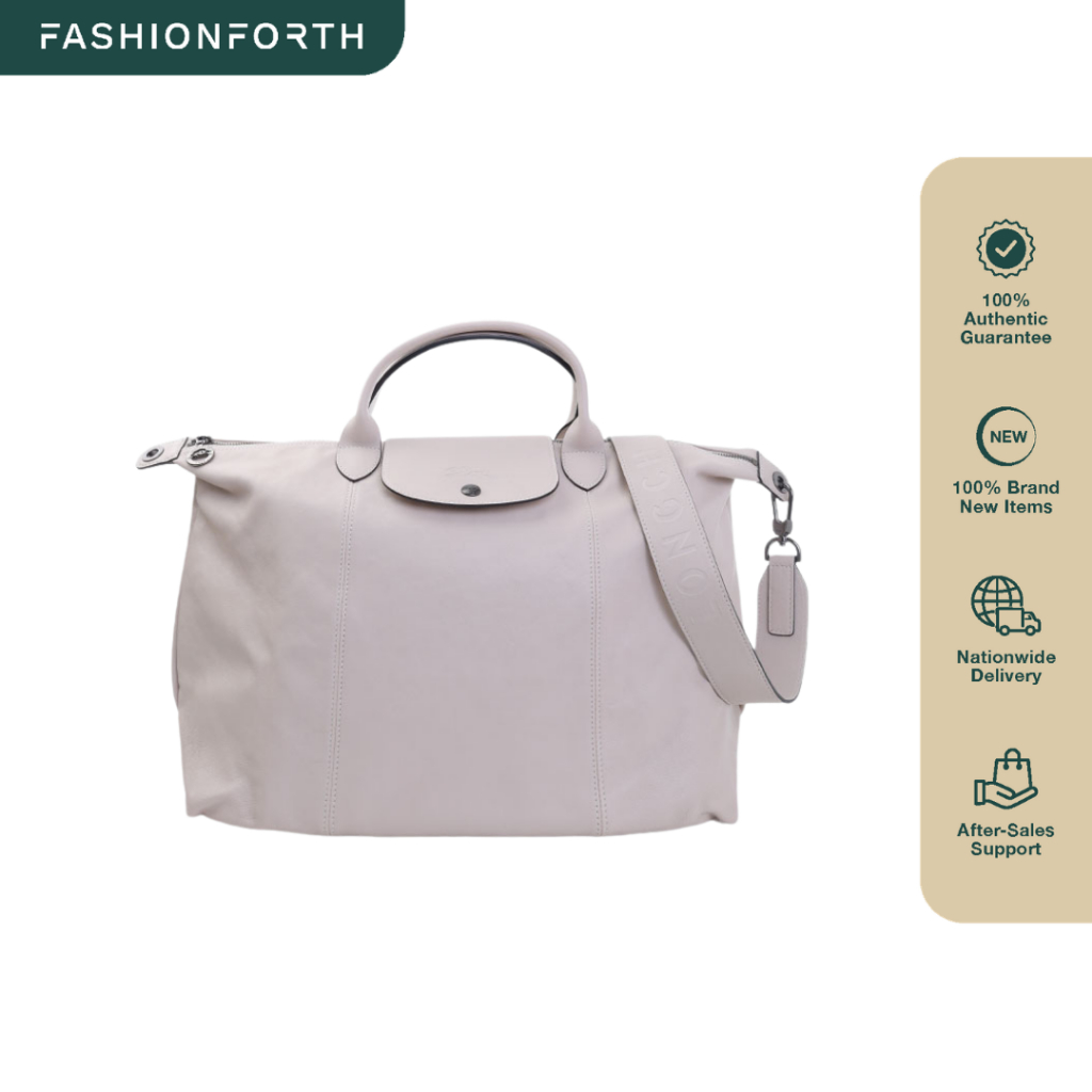 LONGCHAMP Large Le Pliage Cuir Top Handle Bag in Metis Leather