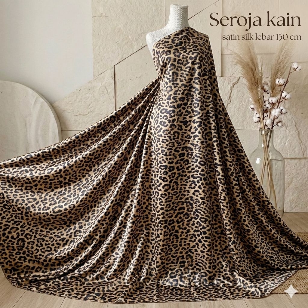 Kain Satin Silk Motif Leopard Premium Lebar 150cm  Crt