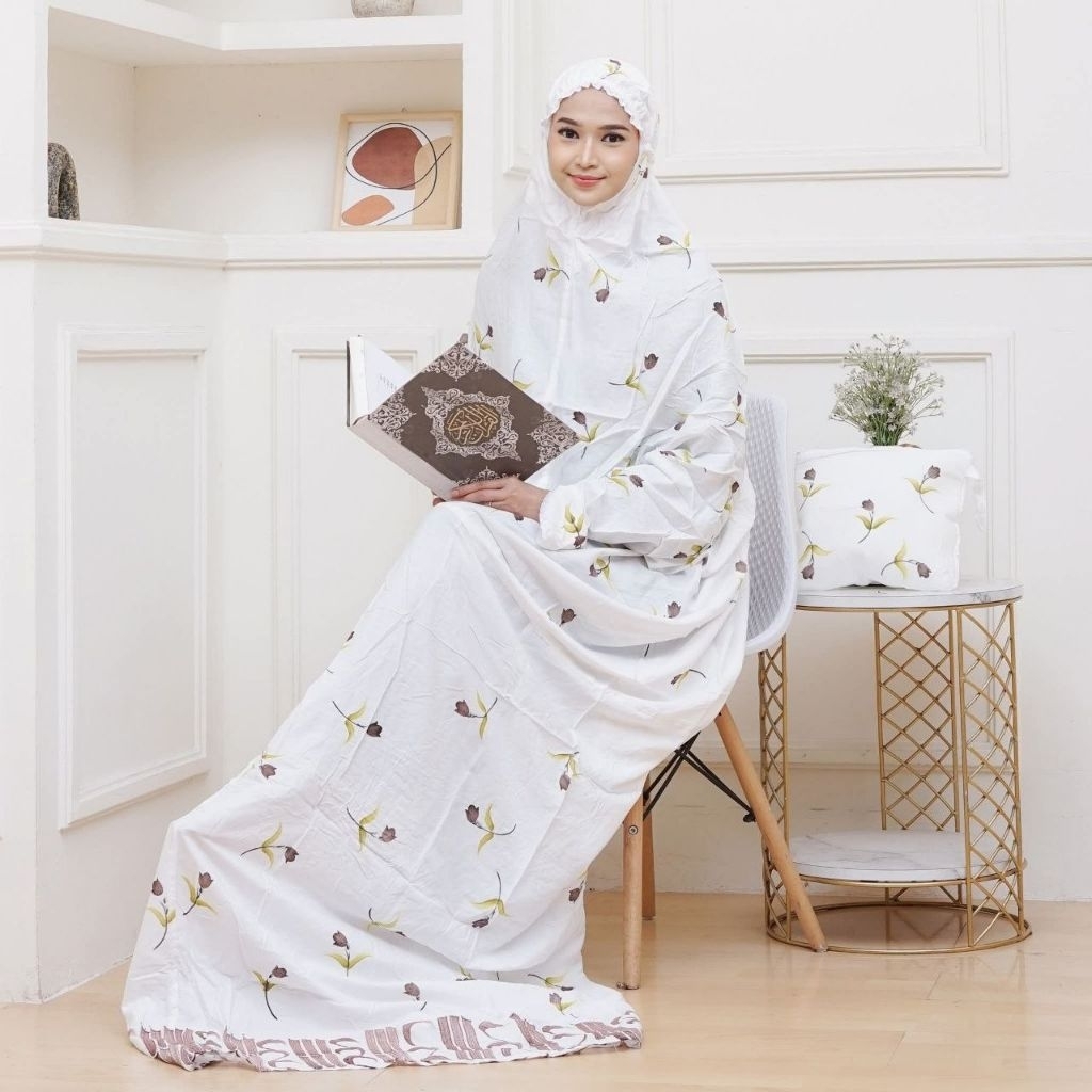 mukena dewasa mukena lajuran terusan mukenah rayon tebal adem nyaman putih renda mukena murah