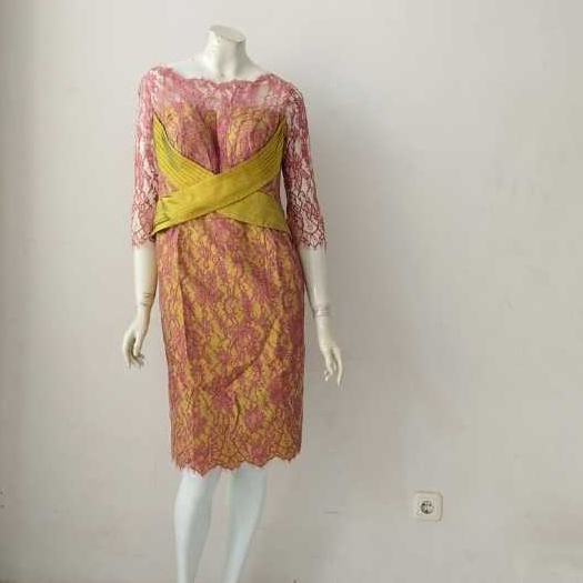 Point Plus Dress Pesta Hijau Mint Brokat Pink
