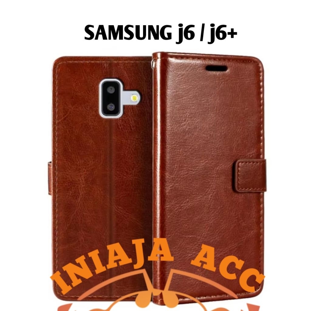 CASE SAMSUNG j6 plus / j6 2018 LEATHER CASE SARUNG HP DOMPET KULIT FLIP COVER CASE BUKA TUTUP KESING