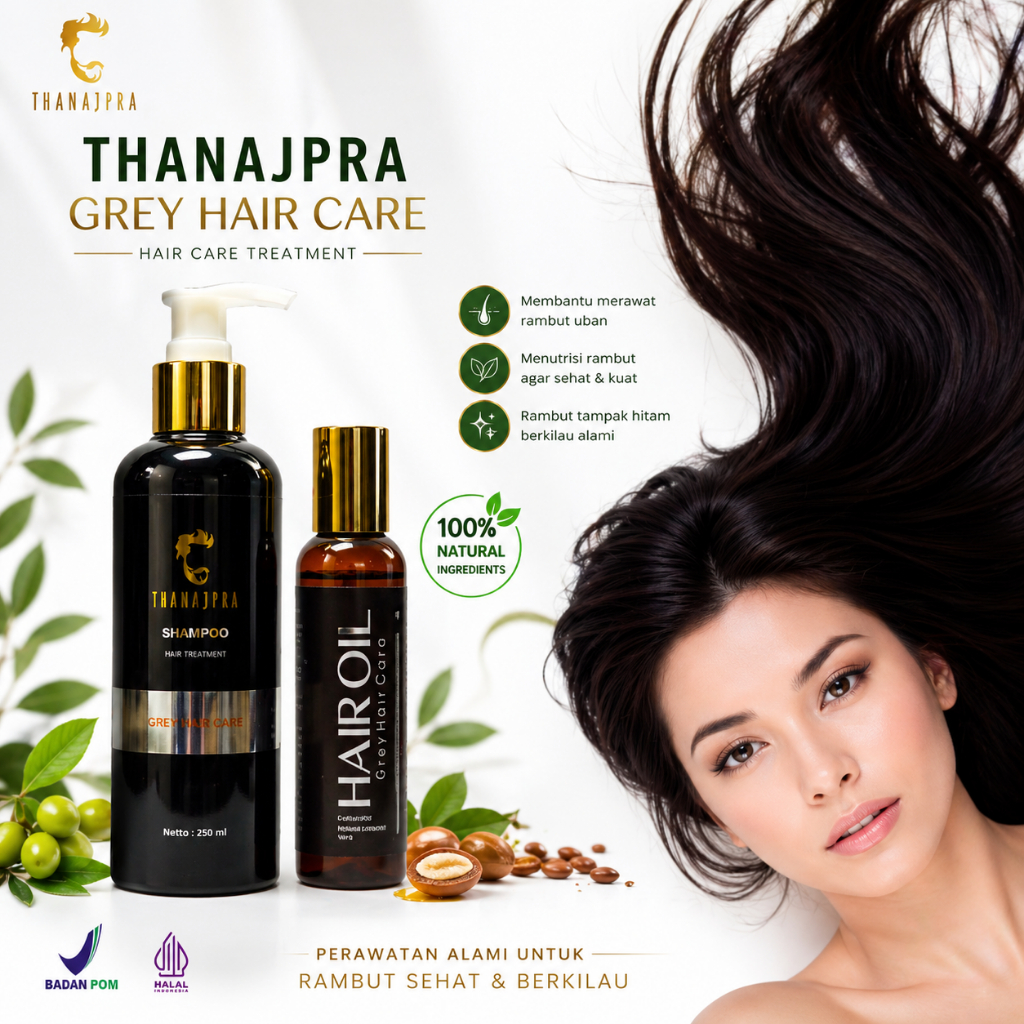 Thanajpra shampoo hair serum rambut khusus penghilang uban hitamin rambut permanen