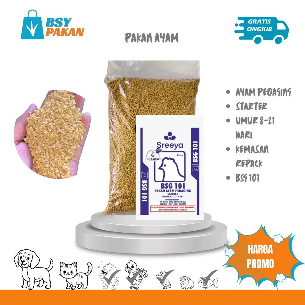 SREEYA BSG 101 Pakan Ayam Pedaging Starter Crumble Butiran Protein Tinggi Kemasan Repack