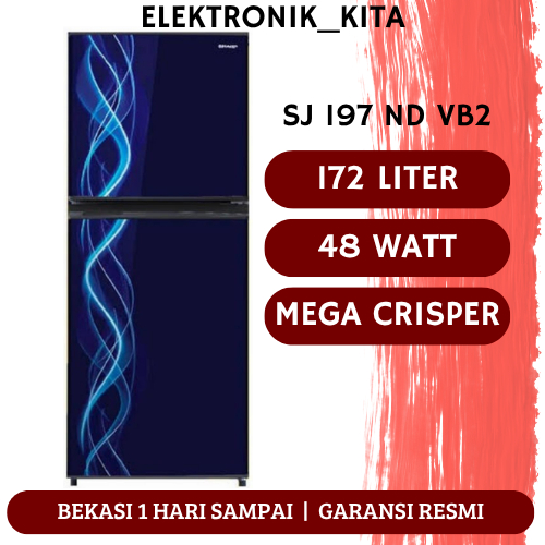 SHARP KULKAS 2 PINTU 172 LITER SJ 197 ND VB2 SJ197NDVB2 SJ-197ND VB2 GARANSI RESMI BEKASI MURAH.