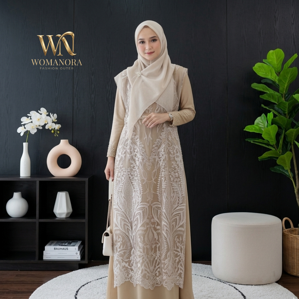 Outer Cardigan Long Vest Brukat/Rompi Brukat/Luaran Gamis/Outer Terbaru Tile Brukat Mewah
