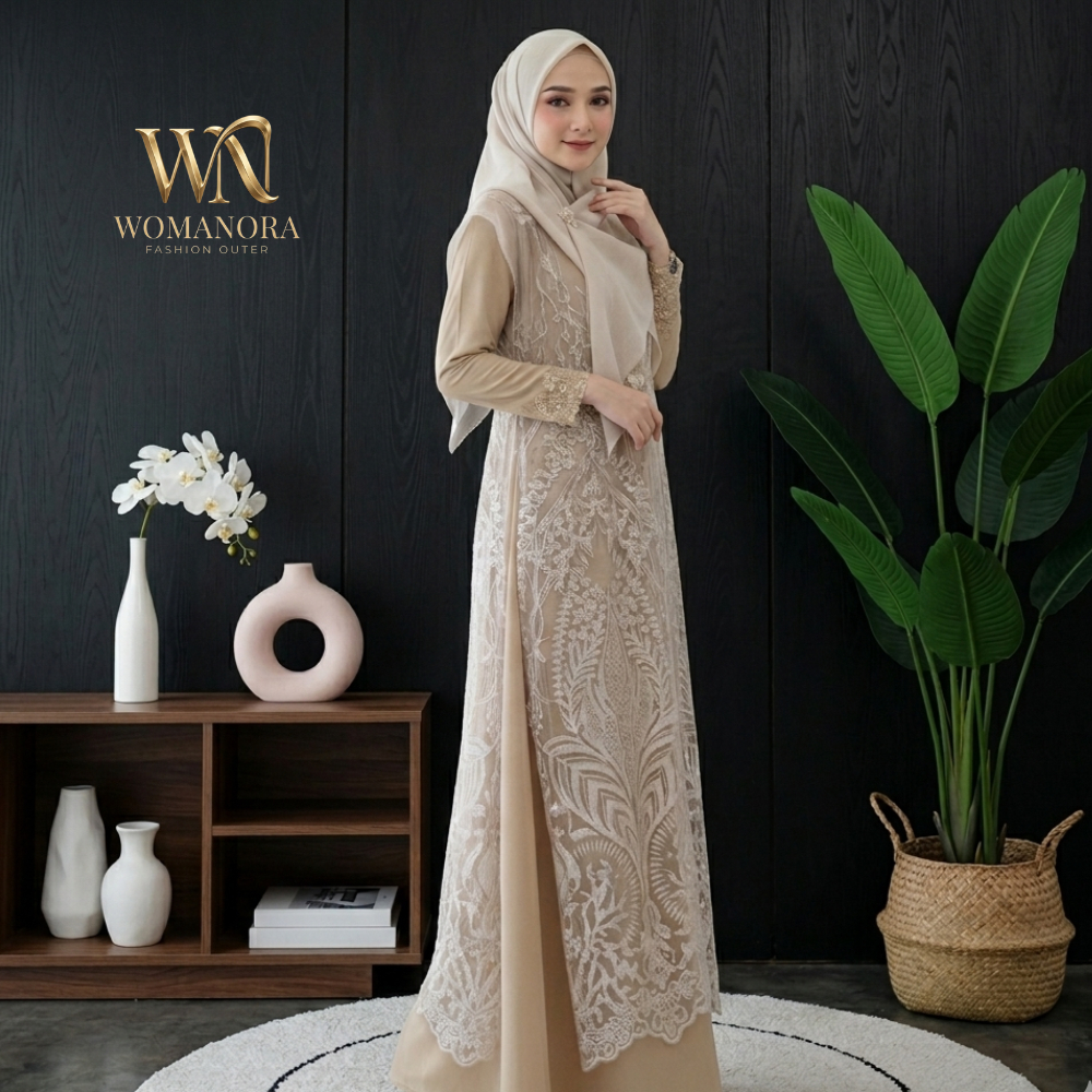 Outer Cardigan Long Vest Brukat/Rompi Brukat/Luaran Gamis/Outer Terbaru Tile Brukat