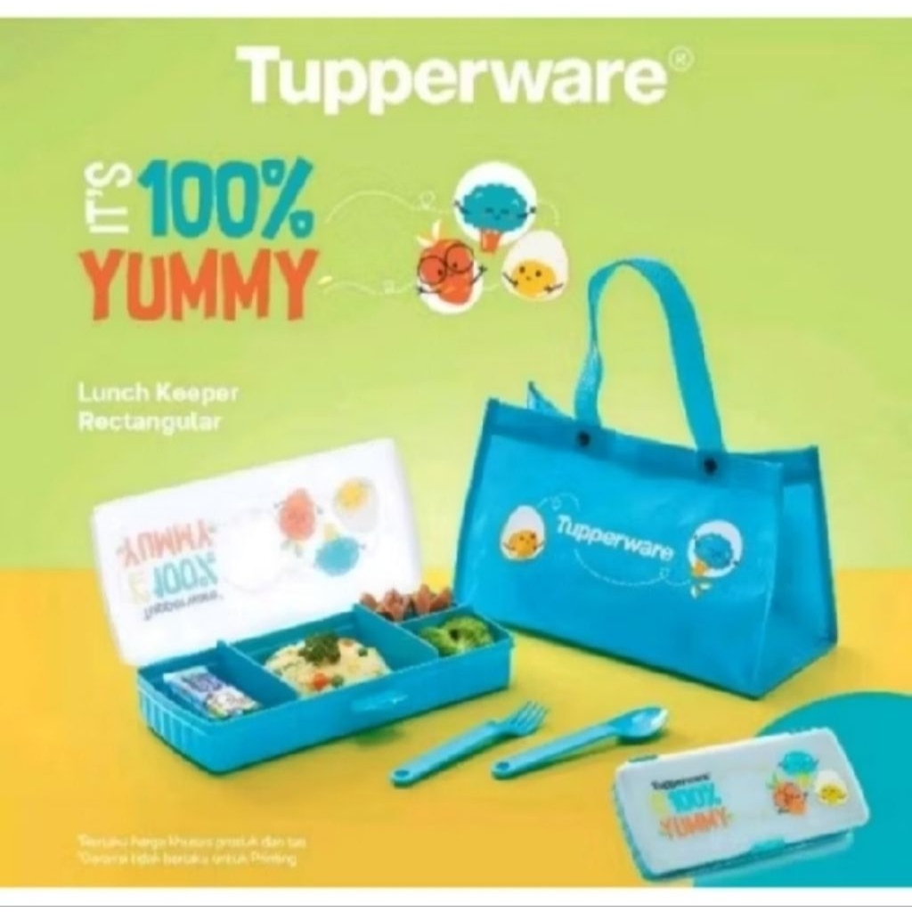 bekal set lunch keeper rectangular Biru, box sekat 4 + sendok garpu + tas Biru.. Limited edition Tup