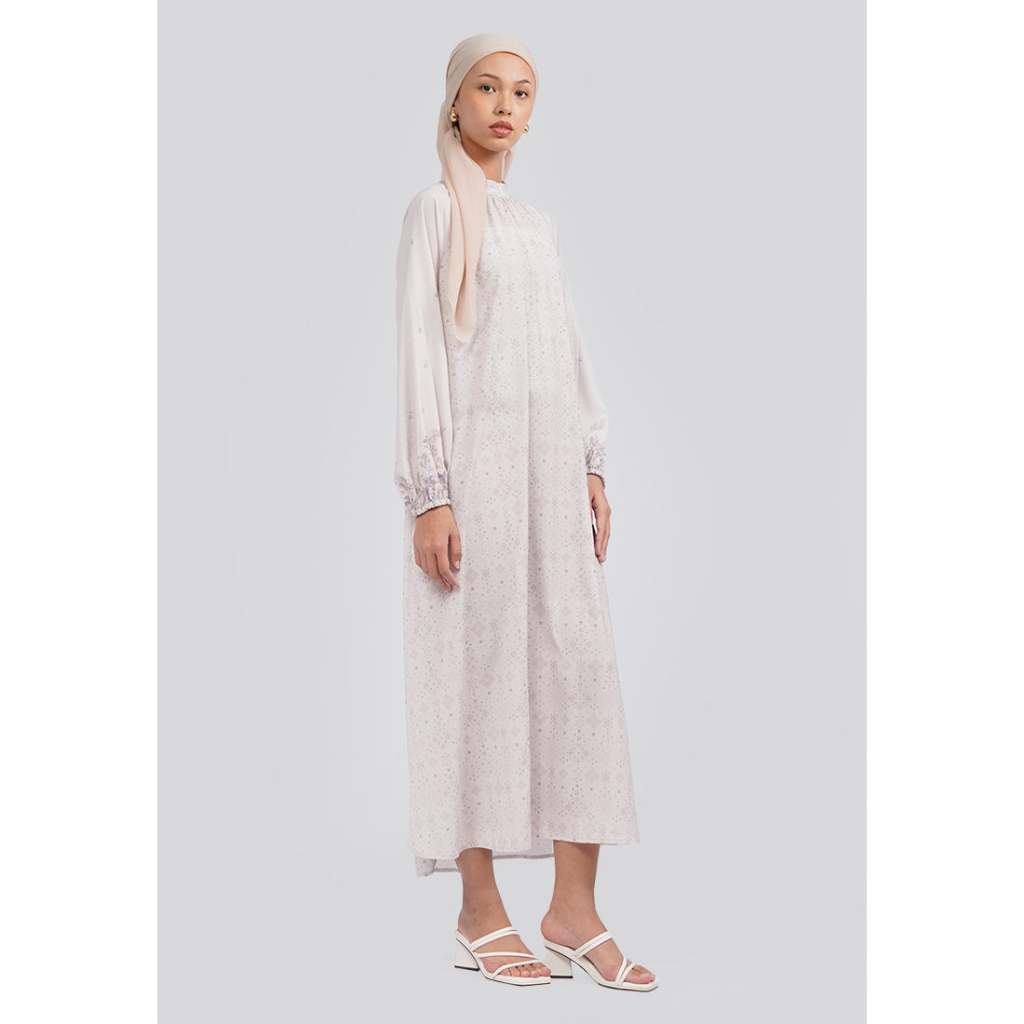 Executive Puffy Raglan Sleeve Printed Gamis 5-GMWFLR325B305 Lt. Beige Maxi Dress
