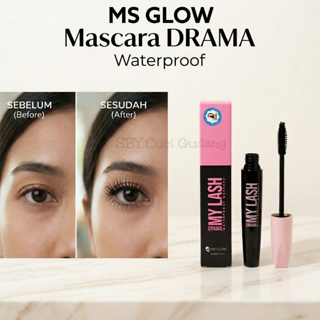 MS GLOW My Lash Drama Mascara Waterproof - Maskara Pelentik & Penebal Bulu Mata Tahan Air 10ml Origi